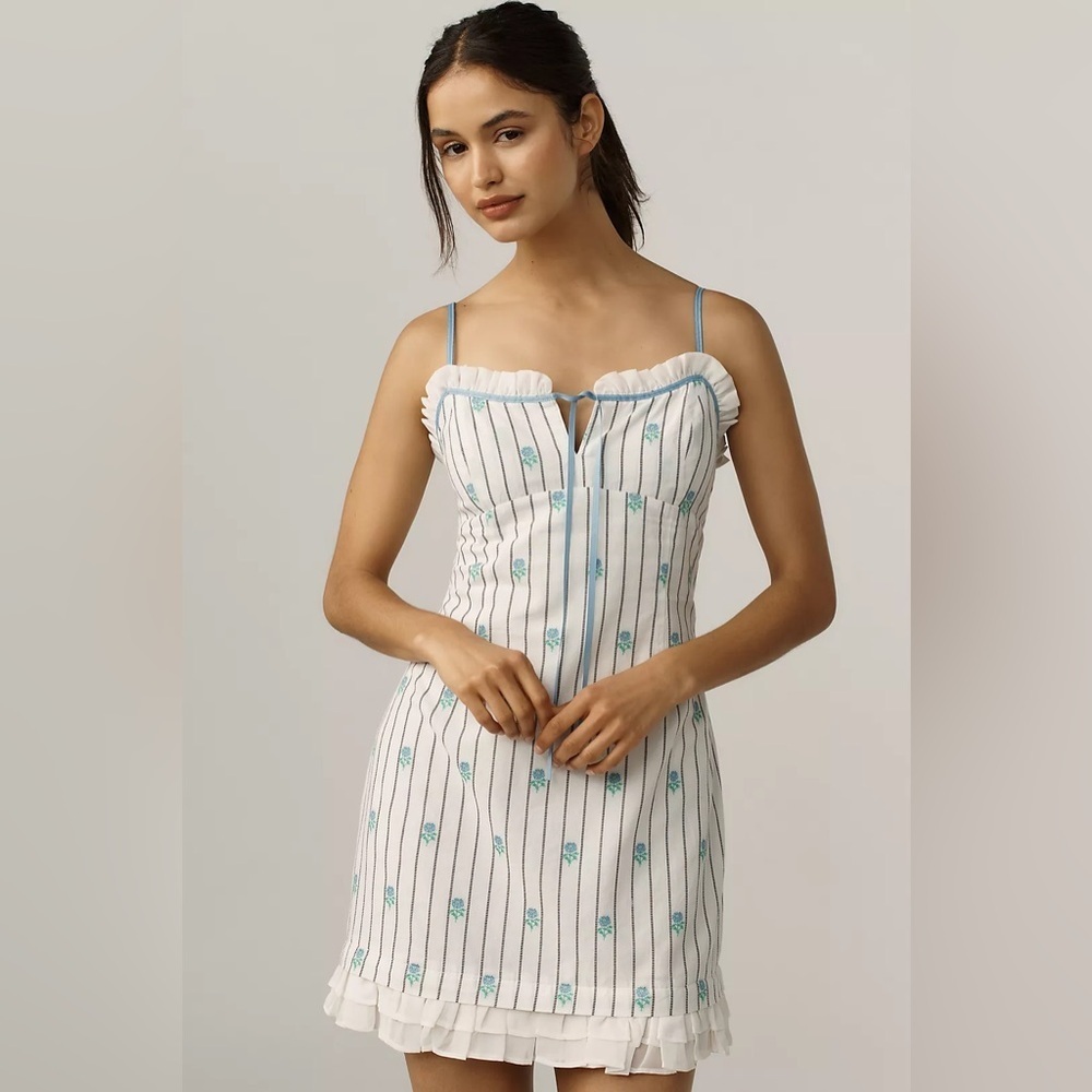 NWT! Anthropologie Maeve Sleeveless Jacquard Ruffle-Hem Mini Dress 🔘 4️⃣